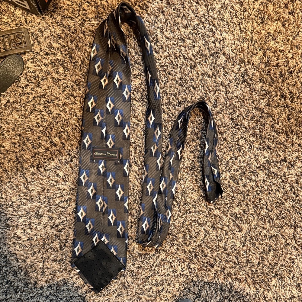 Christian Dumas Geometric Blue Silk Tie